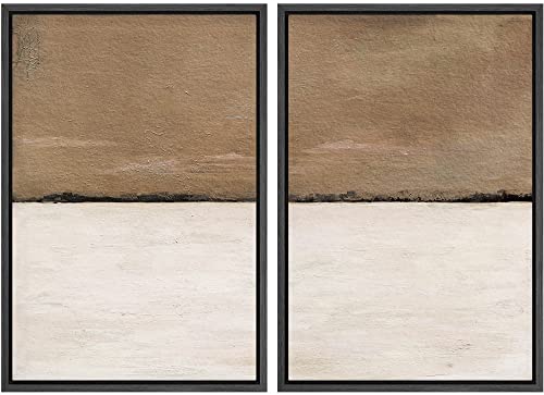 MUDECOR Framed Canvas Print Wall Art Set Brown Tan Pastel Landscape Abstract Shapes Illustrations Modern Art Decorative Bohemian Calm/Zen for Living Room, Bedroom, Office - 16"x24"x2 Black - color: A01-2208-m06, size: 24"L x 16"W, style: Black Frame
