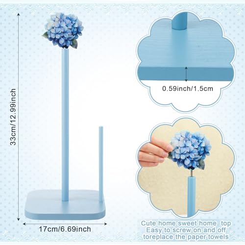 Leinuosen Blue Hydrangea Coquettish Cute Hydrangea Wooden Paper Towel Holder Blue Bathroom Countertop Accessories Kitchen Roll Stand Organizer Standing Apartment Decor Housewarming Gift - style: Blue Hydrangea