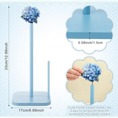 Leinuosen Blue Hydrangea Coquettish Cute Hydrangea Wooden Paper Towel Holder Blue Bathroom Countertop Accessories Kitchen Roll Stand Organizer Standing Apartment Decor Housewarming Gift - style: Blue Hydrangea