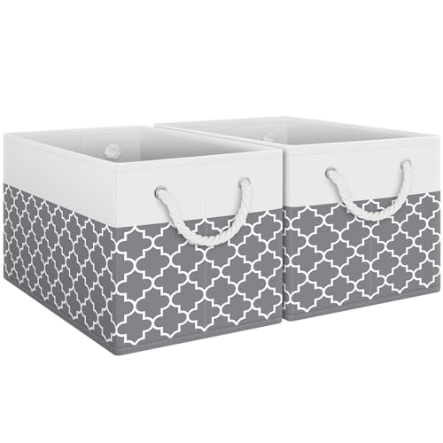 Storage Bins 2-Pack, Foldable Storage Baskets for Organizing Toys, Books, Shelves, Closet, Large Storage Box with Rope Handles, Sturdy Organizer Bins,Clover Grey - color: Clover Grey, size: 2pack