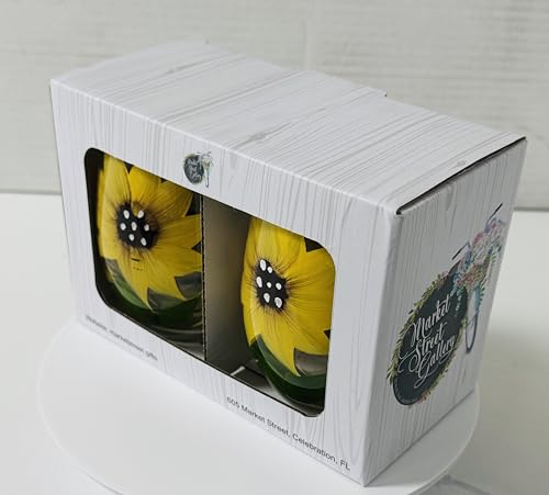 Hand-Painted Sunflower Stemless Wine Glass Set - Rustic Country Farmhouse Decor - Kitchen Gift, Set of 2