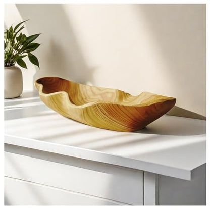 ZOY&TORA Handmade Decorative Wooden Dough Bowl 15.7 Inch | Handmade Wooden Bowls for Decor, Dough Bowls for Decorative Use, Farmhouse Style Natural Wood Finish, 15.7Inch long