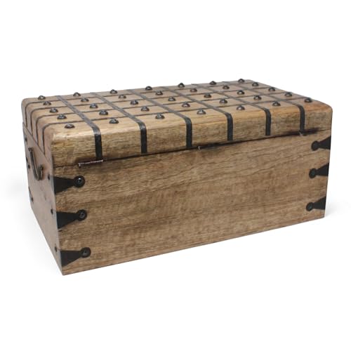 Treasure Chest Wooden Box with Antique Iron Lock and Skeleton Key (XX-Large 20x11.75x9) - Storage and Decor – Pirate Wooden Treasure Chest, Decorative Box with Hinged Lid, - size: XX-Large 20 x 11.75 x 9"