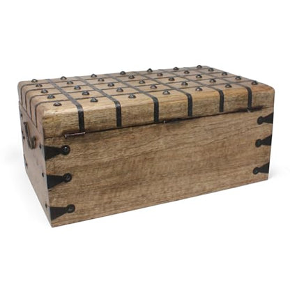 Treasure Chest Wooden Box with Antique Iron Lock and Skeleton Key (XX-Large 20x11.75x9) - Storage and Decor – Pirate Wooden Treasure Chest, Decorative Box with Hinged Lid, - size: XX-Large 20 x 11.75 x 9"