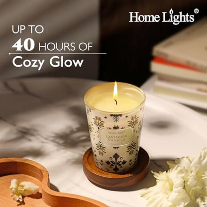 HomeLights Soy Wax Candles for Home Scented, 1-Wick Candles in Lavender Vanilla Scented, Aromatherapy Candles Gift for Parties, Relaxing, Bohemian Natural Textures, 6.7oz - color: Lavender Vanilla