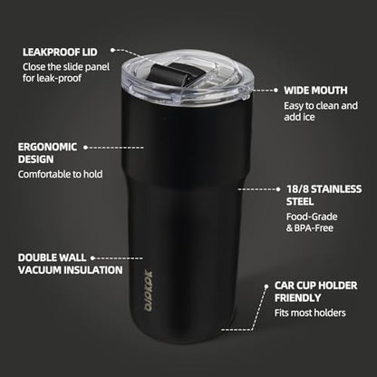 BJPKPK 20oz Spill Proof Coffee Tumbler, Insulated Stainless Steel Cup | Double Wall Vacuum, Leakproof Lid, Keeps Hot/Cold/Iced, BPA Free, Dishwasher Safe, Cupholder, Travel, Black - color: Black