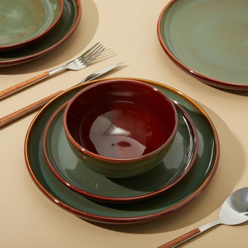 Stoneware Dinnerware Sets, Ceramic Plates and Bowls Set, Microwave & Dishwasher Safe Kitchen Dishes, Modern Dinner Salad Plates | Cereal Bowls, Dishware Sets Service for 4 Sage Green | Stoneware Dishware sets, Microwave & Dishwasher Safe, Cereal Bowls and