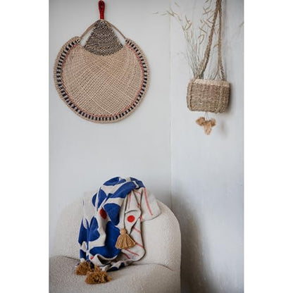 Bloomingville Woven Cotton Blend Throw with Abstract Design, Stripes and Tassels, Multicolor