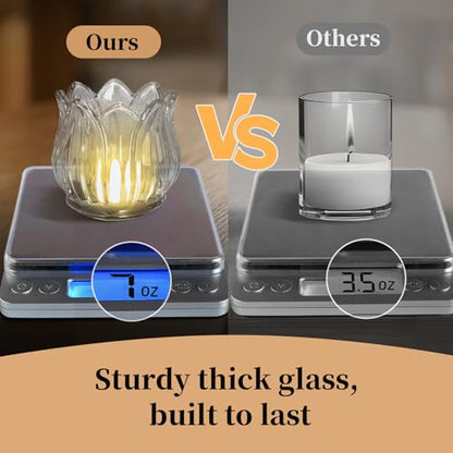 Tulip Votive Candle Holders Set of 6, Tea Light Candle Holder Glass for Table Centerpiece, Tealight Candle Holders for Wedding Déco, Birthday, Anniversary, Parties, and Holiday (Clear) - color: Clear - Set of 6