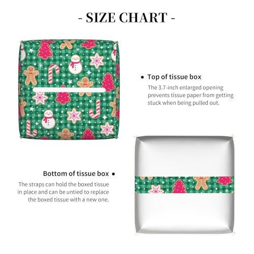 Christmas Gingerbread and Snowman Tissue Box Cover Square,Merry Christmas Snowflakes Candy Canes Tissue Box Holder Waterproof Leather Facial Paper Organizer for Car Bathroom Nightstand Vanity Desk - color: Color-24