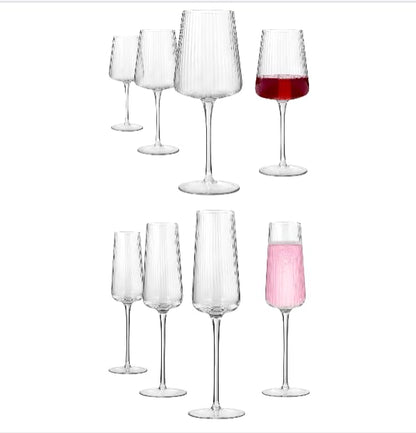 ARTLAND Soho Optic 8.5 oz Champagne Flute & 14 oz Goblet (8-Piece Set) - Stemmed Glasses for Weddings, Parties - Versatile for Cocktails, Prosecco, Wine Excellent Gift Idea, Dishwasher Safe (Clear) - color: Clear, style: Goblet & Champagne Flute (8-Piece)