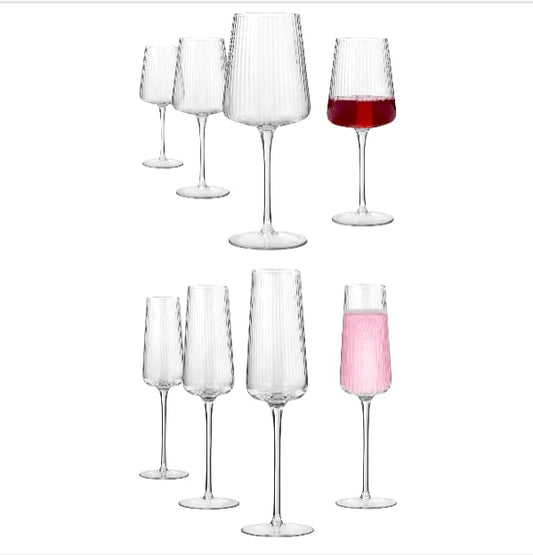 ARTLAND Soho Optic 8.5 oz Champagne Flute & 14 oz Goblet (8-Piece Set) - Stemmed Glasses for Weddings, Parties - Versatile for Cocktails, Prosecco, Wine Excellent Gift Idea, Dishwasher Safe (Clear) - color: Clear, style: Goblet & Champagne Flute (8-Piece)