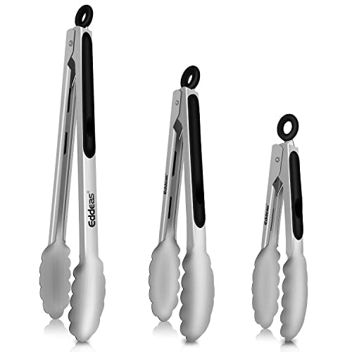 Tongs For Cooking Up to 600 °F Metal Kitchen Tongs 3PCS 7,9,12 Inch | Heat Resistant 600 Degrees Stainless Steel,Heavy Duty Metal Locking Tong for Food,Salad and BBQ Dishwasher Safe - color: Silver 3Pcs, size: 7+9+12 inch