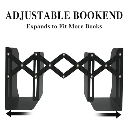 Ysenchan Heavy-Duty Adjustable Metal Bookends - Non-Slip Bookshelf Organizer for Desks, Decorative Book Holder for Magazines & Heavy Books