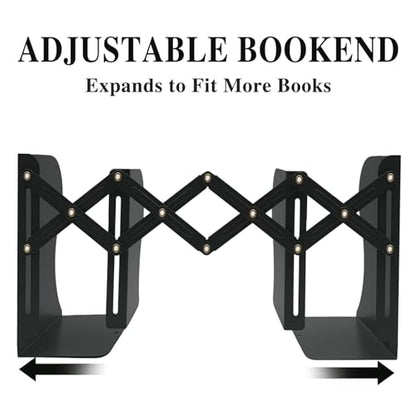 Ysenchan Heavy-Duty Adjustable Metal Bookends - Non-Slip Bookshelf Organizer for Desks, Decorative Book Holder for Magazines & Heavy Books