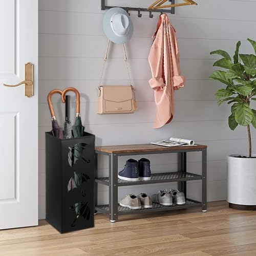 Metal Umbrella Holder Square Umbrella Stand Rack for Entryway Freestanding Rain Collection Umbrella Organizer Heavy Canes Walking Sticks Stand Rack for Indoor Home Office, 6.4" x 6.4" x 16.3", Black