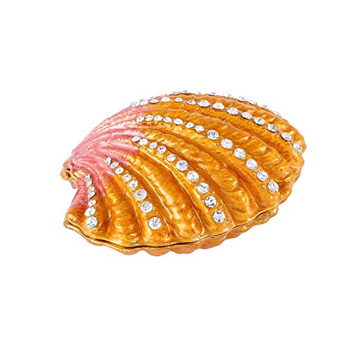 QIFU Hand Painted Orange Enameled Sea Shell Style Jeweled Trinket Box with Hinged Unique Gift for Home Decor - color: Orange