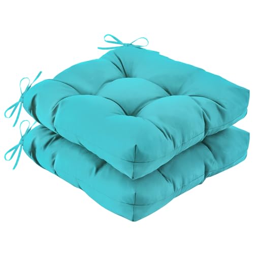 IASEAHK Outdoor Chair Cushions Set of 2, 19" x 19" x 5", Waterproof Outdoor Seat Cushions for Patio Furniture, Fade-Resistant Patio Chair Cushion, Dining Wicker Chair Pads for Porch Garden, Teal - color: Teal, size: 19*19+5"
