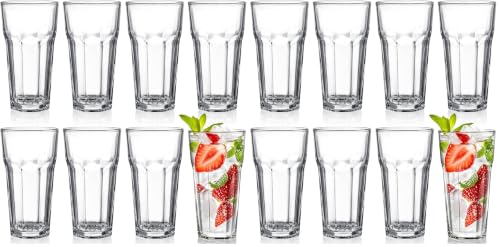 Yopay Set of 8 Highball Drinking Glasses, 12oz Lead-Free Tempered Water Glasses Thick Heavy Base, Clear Iced Hot Tea Glassware for Cocktail, Juice, Milkshake, Soda Beer Tumbler Cup (Pack of 2) - size: 12 oz (Pack of 2)