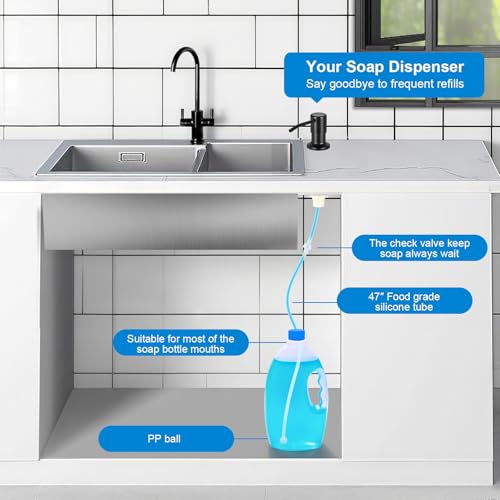 Soap Dispenser for Kitchen Sink, Upgrade Built in Sink Soap Dispenser, Countertop Sink Soap Dispenser Pump with 47" Extension Tube kit, No Need More Refills (Black) - color: Black