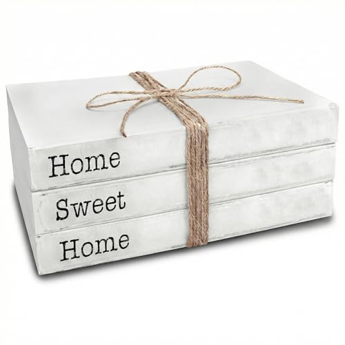 Home Sweet Home Decorative Books, White, Set of 3 | Set of 3 White Rustic Blank Books with Real Pages for Coffee Table Decor, Entryway Table Home Decor, Blank Books - color: Home Sweet Home