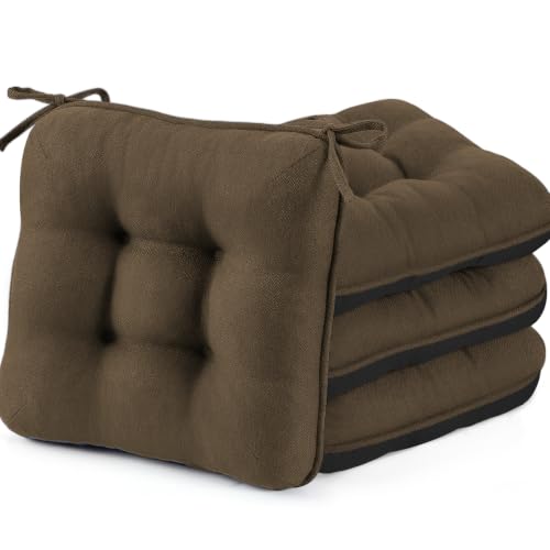 BETU Chair Cushions for Dining Chairs,3.5" Thick Kitchen Table Chair Pads with Ties,Non Slip Backing and Covers,Seat Cushion for Dining Room,Bar,Patio Chairs,18"X18"X3.5" - color: Chocolate, size: 18"x18"x3.5" (4 Pack)