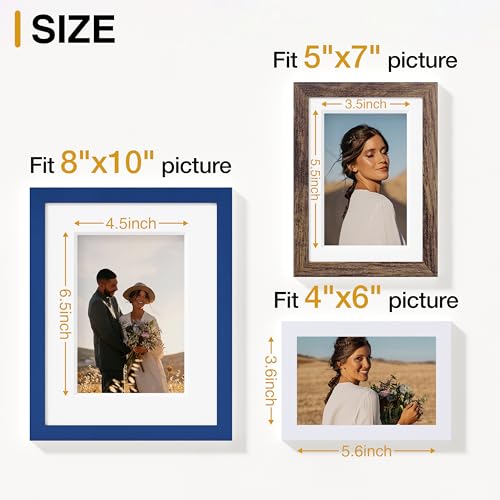 Vittanly 10 Pack Gallery Wall Frame Set, Blue, Brown, White | Gallery Wall Frame Set: 2pcs 8x10, 4pcs 5x7 & 4pcs 4x6 Photos for Wall & Table, Picture Frames made of Engineered Wood - color: Blue & Brown & White