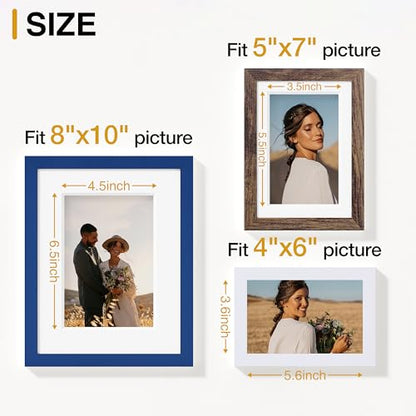 Vittanly 10 Pack Gallery Wall Frame Set, Blue, Brown, White | Gallery Wall Frame Set: 2pcs 8x10, 4pcs 5x7 & 4pcs 4x6 Photos for Wall & Table, Picture Frames made of Engineered Wood - color: Blue & Brown & White