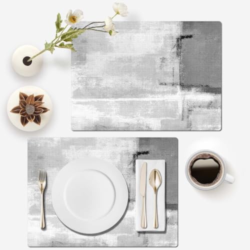 Mcalk Dark Grey Table Runner and Placemats Set of 6 Pieces, Grey Placemat, Cloth Place Mats Indoor for Kitchen, Washable Abstract Placemats Linen Material for Dining Table - color: 01grey
