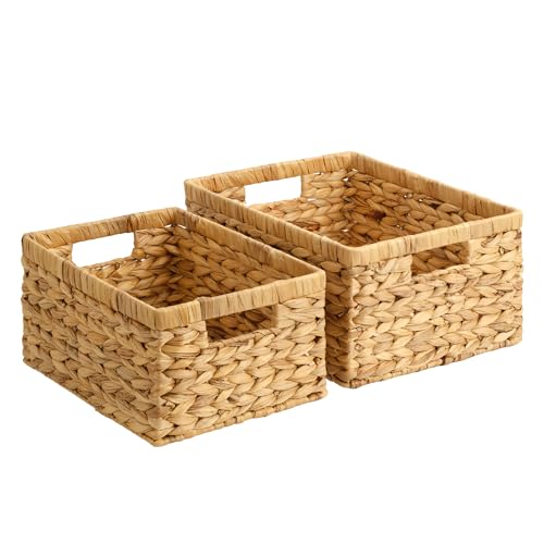 StorageWorks Wicker Storage Baskets for Shelves, Hyacinth Baskets, 2-Pack | Wicker Baskets for Organizing, Decorative Organizers with Handles, Wicker Baskets for Storage, Woven Baskets for Storage - color: Natural (Water Hyacinth), size: 15"L x 11"W x 7"H