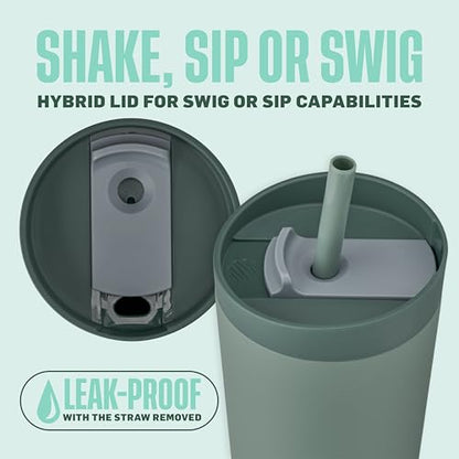 BlenderBottle Tumbler 2-in-1 Stainless Steel Shaker Bottle 24 oz, Sea Glass | Leak-Proof with Straw Removed | Blenderball Whisk Technology | Sip or Chug Spout | Protein | Greens | Hydration - color: Seaglass, size: 24 Ounces