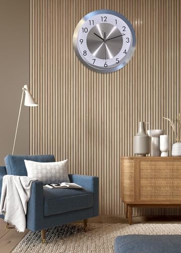 Non Ticking Silent Wall Clock Decorative,Analog Metal Wall Clock Battery Operated,Bedroom/Living Room/Office/Kitchen Clock,Sliver,12 inch
