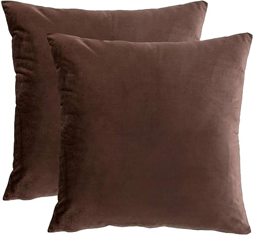 RainRoad Brown Throw Pillows Covers Set of 2 Velvet 20x20 Inch | Soft Decorative Pillow Covers for Couch Bed - color: Brown-velvet, size: 20" x 20" (Pack of 2)