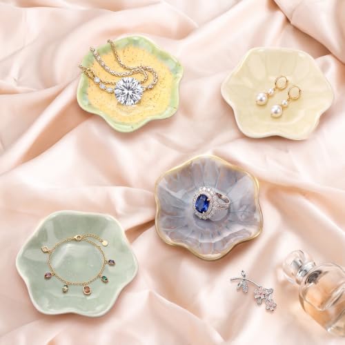 4 Pack Small Jewelry Dish Trinket Holder Tray for Rings Earrings Key Bowl Women Mother's Day Wedding Gift (Green Series,Ceramic) - color: Green Series, style: Ceramic