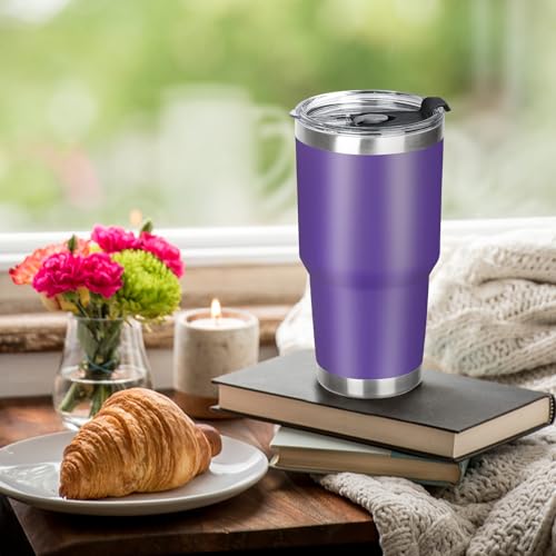 30 oz Tumbler with Lids and Straws Double Wall Vacuum Insulated Tumbler Cup,Stainless Steel Leak-proof Thermal Tumbler Powder Coated Travel Coffee Mug for Cold and Hot Drinks,Purple - color: Purple, size: 30 Ounces