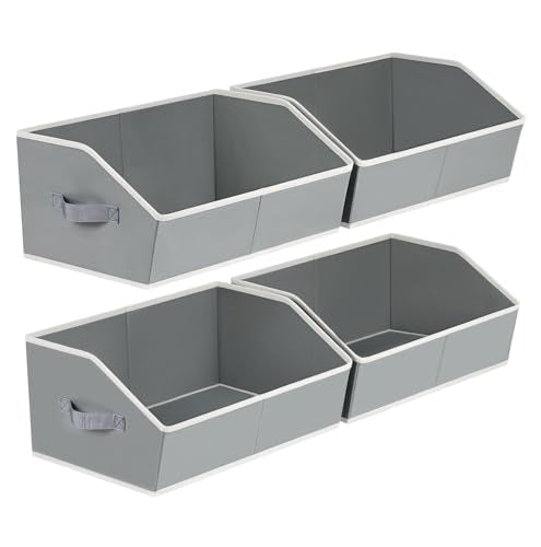 Trapezoid Storage Baskets for Shelves - Large Fabric Baskets for Organizing, Foldable Storage Bin with Handles, Cube Storage Organizer Bins for Clothes, Blankets, 4 Pack, Grey - color: Grey, size: Large -4 Pack