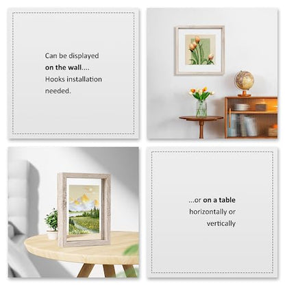 MUYE 5x7 Floating Frames Distressed Beige White Wood Pattern,Double Glass Picture Frame Display Any Size Photo up to 5x7,Wall Mount or Tabletop,2 Pack - color: Beige, size: 5x7