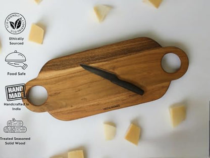 Vesta Homes Wooden Cutting Board, Platter, Serving Board, Charcuterie, and Cheese Board for Kitchen | Natural Acacia Wood | 24x9x0.6 inches | Handcrafted in India - size: 24"L x 9"W x 0.75"T