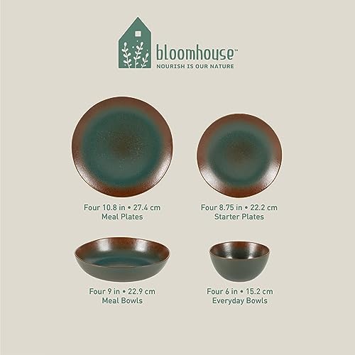Two Time Oprah's Favorite Things Winner - Palermo Sun Double Bowl Stoneware Reactive Glaze Plates and Bowls Dinnerware Set - Agave Blue, Service for Four (16pcs) - color: Agave Blue