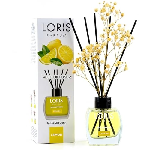 Loris Lemon Reed Diffuser Set with Dried Flowers | Reed Diffusers for Home with Sticks | Bathroom Diffuser & Room Scent | Long-Lasting Home Fragrance | 120 mL / 4.06 fl oz - color: Lemon