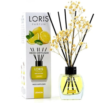 Loris Lemon Reed Diffuser Set with Dried Flowers | Reed Diffusers for Home with Sticks | Bathroom Diffuser & Room Scent | Long-Lasting Home Fragrance | 120 mL / 4.06 fl oz - color: Lemon