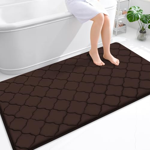 OLANLY Memory Foam Bath Mat Rug 59x34, Ultra Soft and Absorbent Bathroom Rugs, Non-Slip, Comfortable, Machine Washable Bath Carpet for Bathroom Floor, Tub, Shower and Home Decor Accessories, Brown - color: Brown, size: 59" X 34"