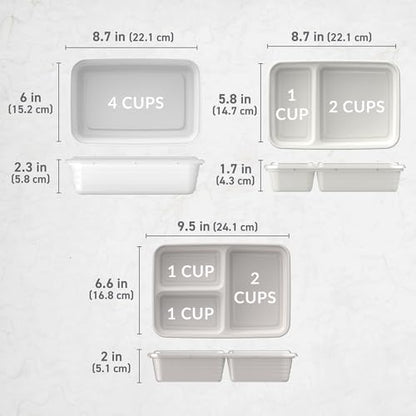 Bentgo Prep 60-Piece Meal Prep Kit - Reusable PFAS & BPA-Free Food Containers, 1-Compartment, 2-Compartment, & 3-Compartments - Microwave, Freezer, & Dishwasher Safe (White Stone) | Portion Control, Stackable, PFAS & BPA-Free, Microwave, Freezer & Dishwas