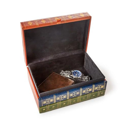 Two's Company Tri-Color Spine Rectangle Book Hinged Keepsake/Storage Box, 3.75-inches Height, Multicolor, Leather