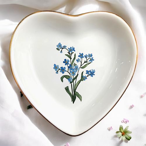Birth Month Flower Ring Jewelry Dish Tray-Floral Ring Holder for Hippie,Nature,Pace-Birthday Gifts for Mom,Mother-in-law,Step Mom,Aunt,Grandma,Sister,Friends (12 - December (Forget me not)) - style: 12 - December (Forget me not)