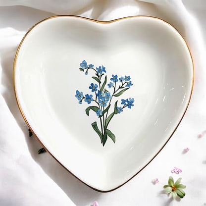 Birth Month Flower Ring Jewelry Dish Tray-Floral Ring Holder for Hippie,Nature,Pace-Birthday Gifts for Mom,Mother-in-law,Step Mom,Aunt,Grandma,Sister,Friends (12 - December (Forget me not)) - style: 12 - December (Forget me not)