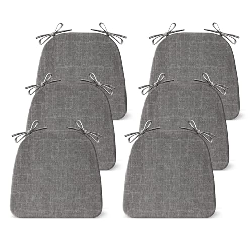 IASEAHK Chair Cushions for Dining Chairs Set of 6, Non Slip Kitchen Chair Pads, 17" x 16" x 2", Indoor Dining Chair Cushions with Ties, D-Shaped Seat Cushions for Kitchen Chairs, Dark Grey - color: Dark Grey, size: 6 Pack