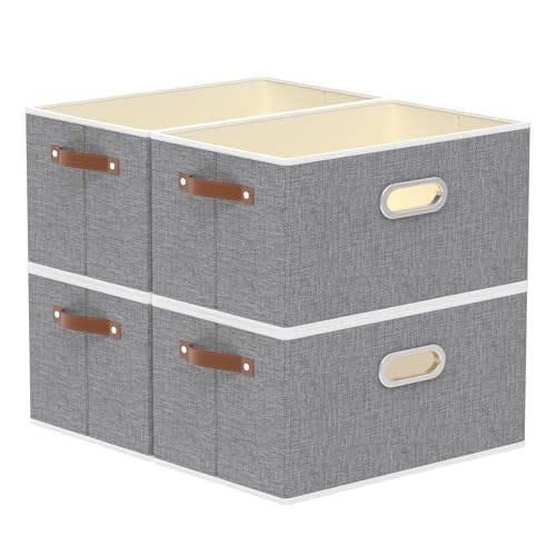 Yawinhe Collapsible Fabric Storage Bins,15.0x9.8x8.3in,Grey,4-Pack | Foldable Storage Baskets for Shelves, Closet Boxes for Organization, Washable Closet Organizer for Towels, Canvas Bins - color: Grey, size: 15.0x9.8x8.3inch(4-Pack)