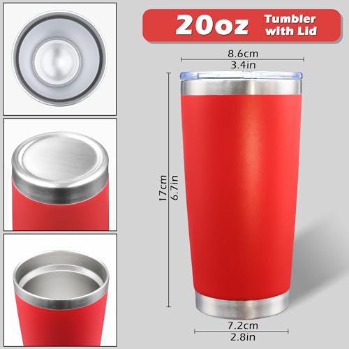 AIANJI 20oz Tumbler with Lid Stainless Steel Tumblers Insulated Mug Red 12P - color: Red