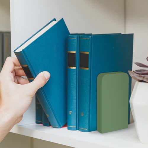 FYSUIMU 6Pcs Boho Sage Green Wood Bookends Gradient Green Wooden Book Stands Rustic Non Skid Book Stoppers for Heavy Books Home Office Library
